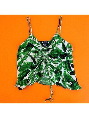 SCOOP NYC Palm Leaf Tropical Print Ruched Tank Top Size XXL